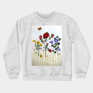 Flowers Growing Through Fence While Butterfly Hovers Crewneck Sweatshirt